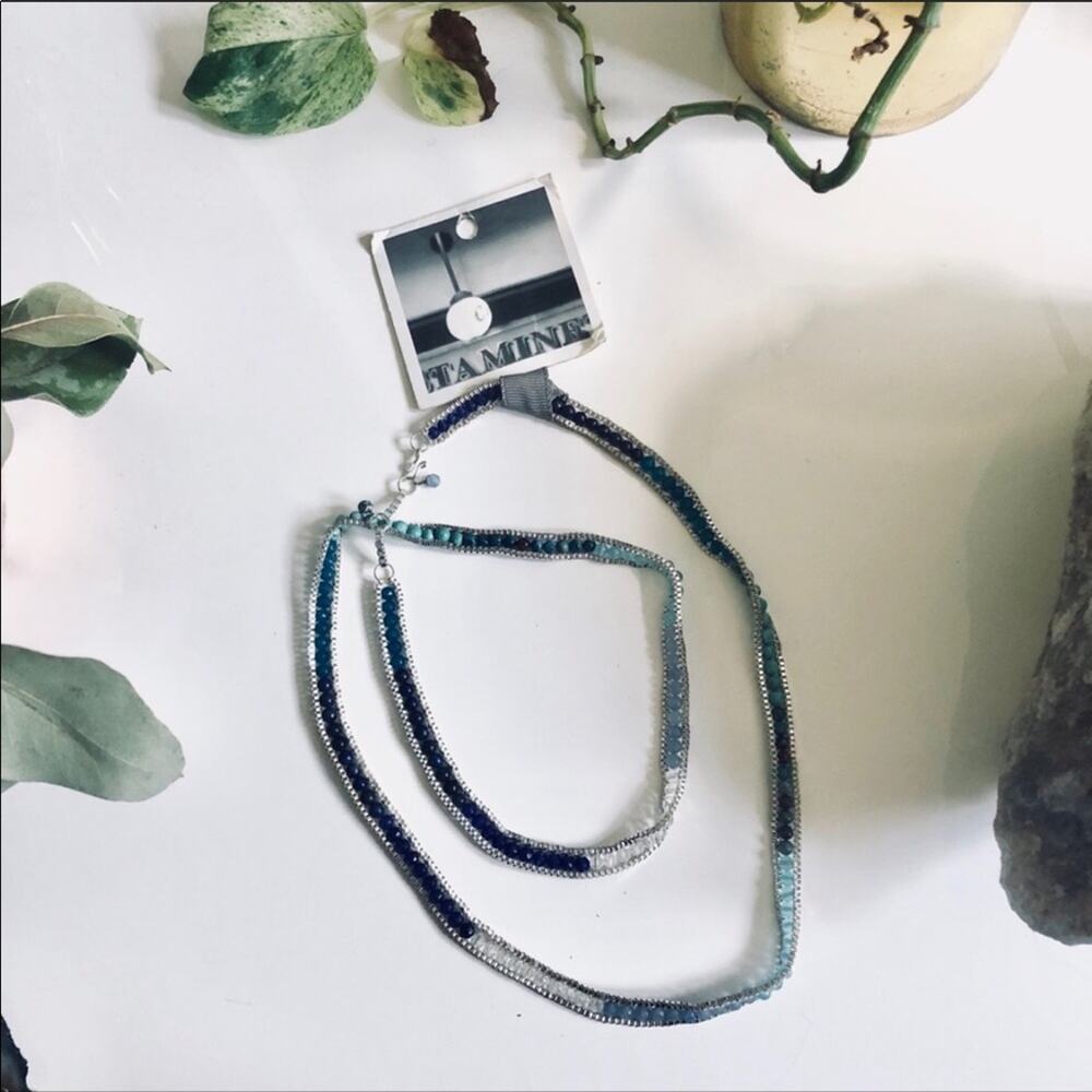 NEW ANTHROPOLOGIE Silver White Blue Beaded Bead Wrap Bracelet Necklace Jewelry
